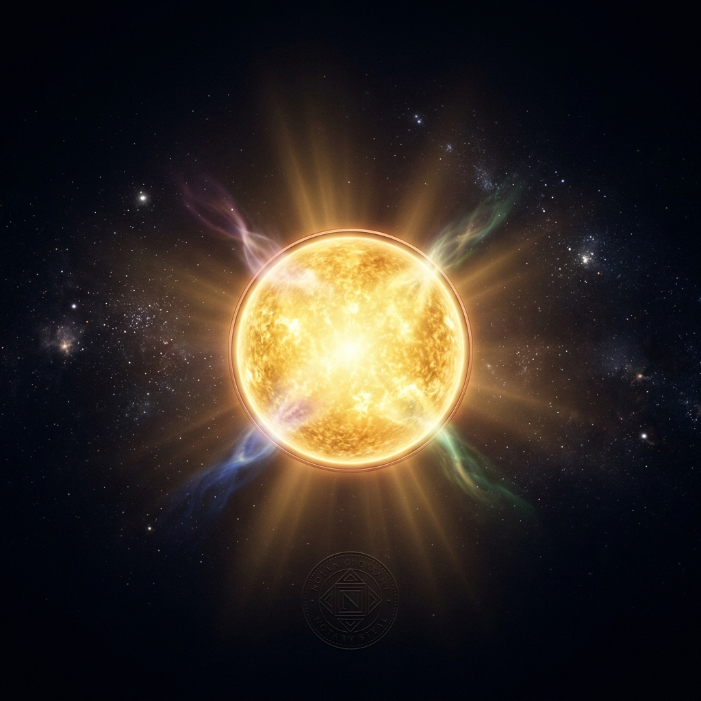 Chairman thinker portrait — a luminous golden cosmic star with a copper rim